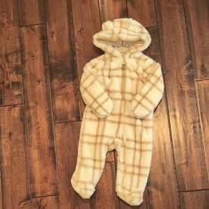 Carter's Cream and Tan Plaid Footie
